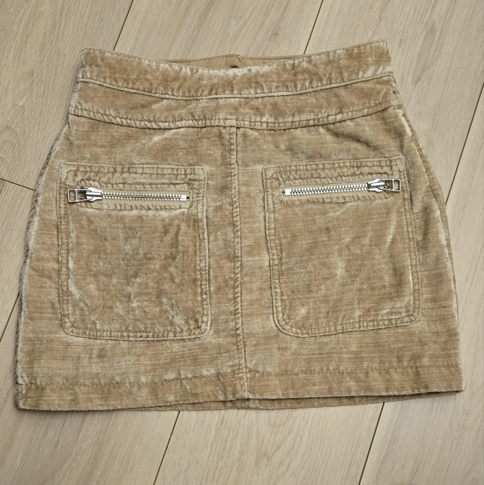 Free People Dust to Dust Crushed Velvet Fall Mini Skirt Creamy Tan - Picture 3 of 8